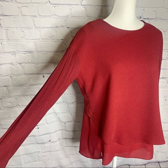 Lumiere Red mixed material long sleeve top - Picture 2 of 11